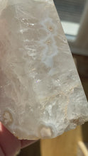 Load and play video in Gallery viewer, White &amp; Pink Flower Agate Tower with Rainbows
